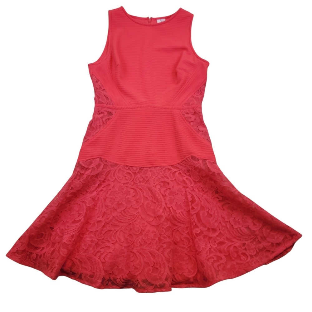 Julia Jordan Ruffle Lace‎ Hem Mini Tank Dress 10 Sleeveless Scoop Neck Hot Pink